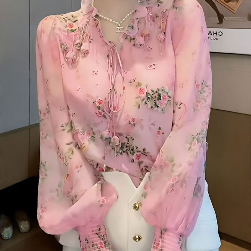 Romper Floral Print - 한국어 깨진 꽃 인쇄 블라우스 패션