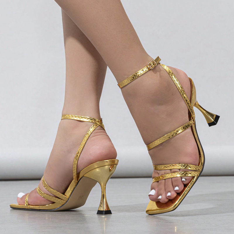 섹시한 뱀피 무늬 가죽 앵클 스트랩 골드 샌들 여성 스 - Sandal Strappy Heeled 리뷰 및 가격
