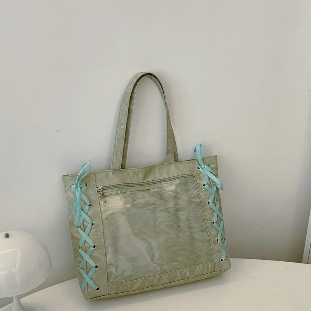 레이스업 심플 이타백 배지 디스플레이 PU 투명 포켓  - Tote Bag Beach 리뷰 및 가격