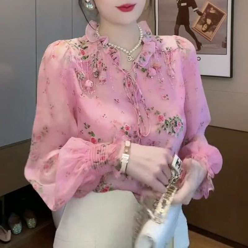 한국어 깨진 꽃 인쇄 블라우스 패션 술 3 차원 장식  - Romper Floral Print 리뷰 및 가격