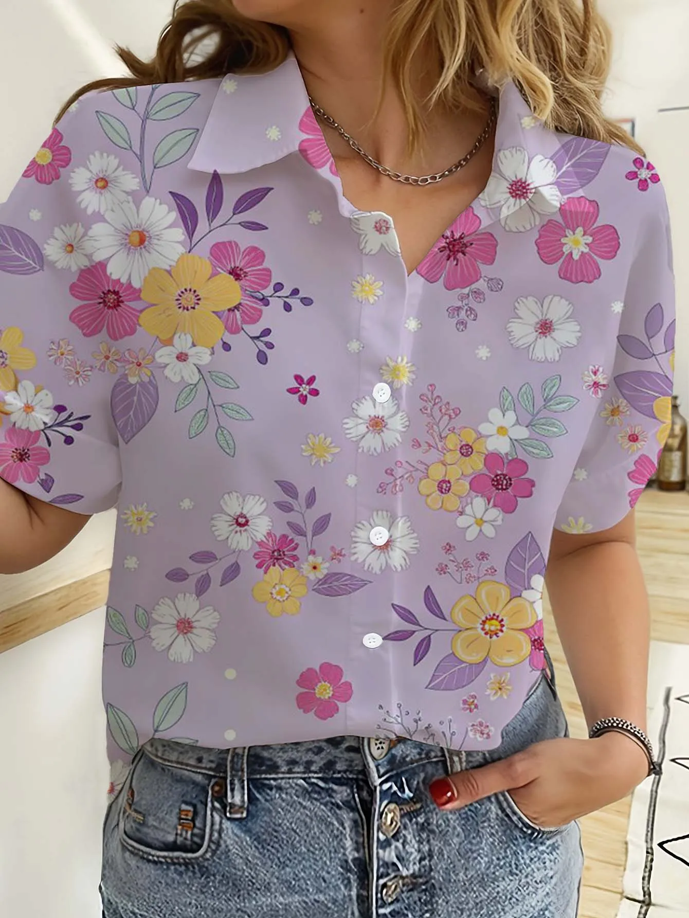 하와이 여성 셔츠 반팔 단추 꽃 장미 프린트 탑 캐주얼 - Romper Floral Print 리뷰 및 가격