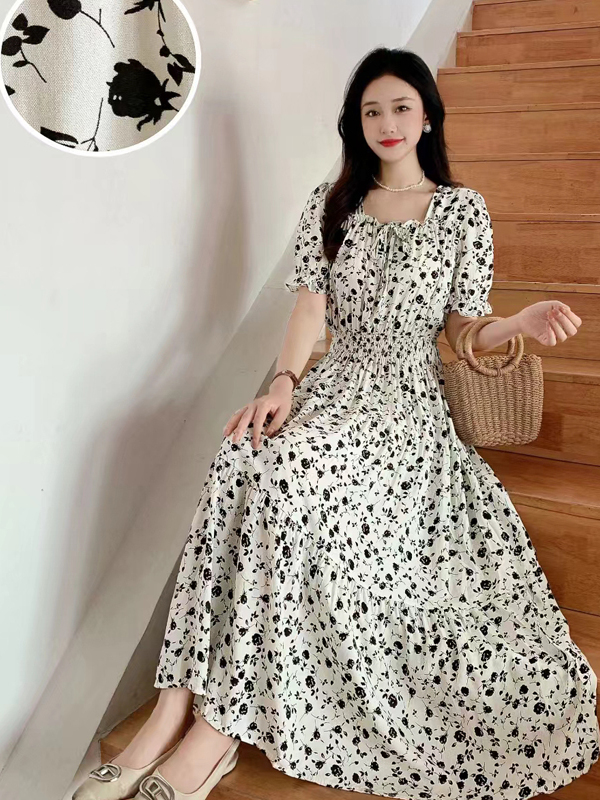 여름 신상 코튼 실크 플로럴 프린트 미디 드레스 반팔  - Midi Skirt Floral 리뷰 및 가격