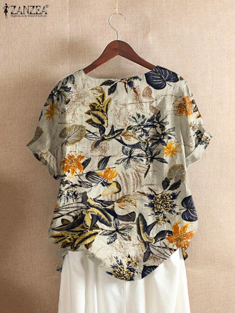 ZANZEA 여성 코튼 셔츠 패션 꽃 프린트 탑 숙녀  - Romper Floral Print 리뷰 및 가격